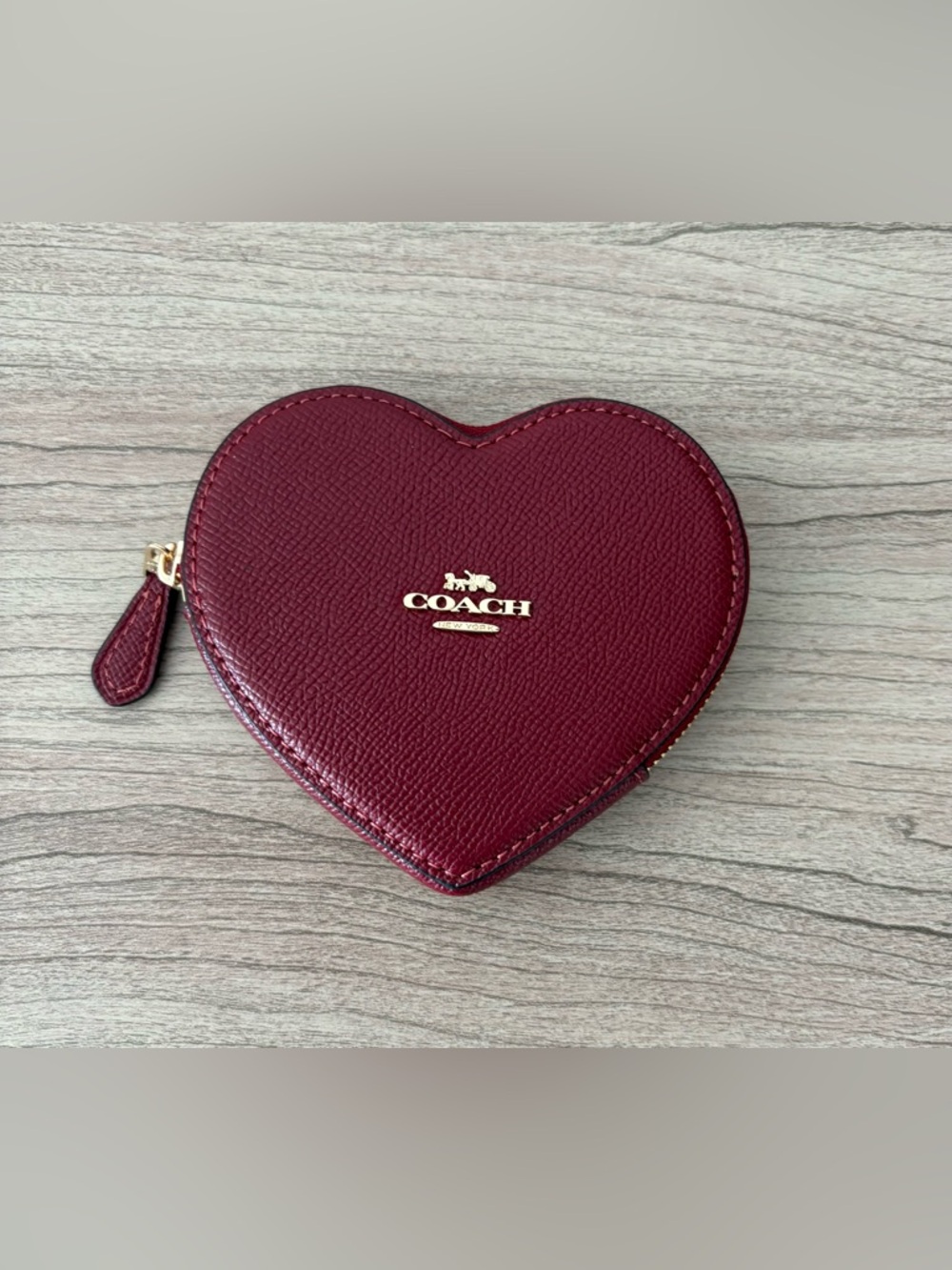 Coach Heart Zip Coin Case in Burgundy Red